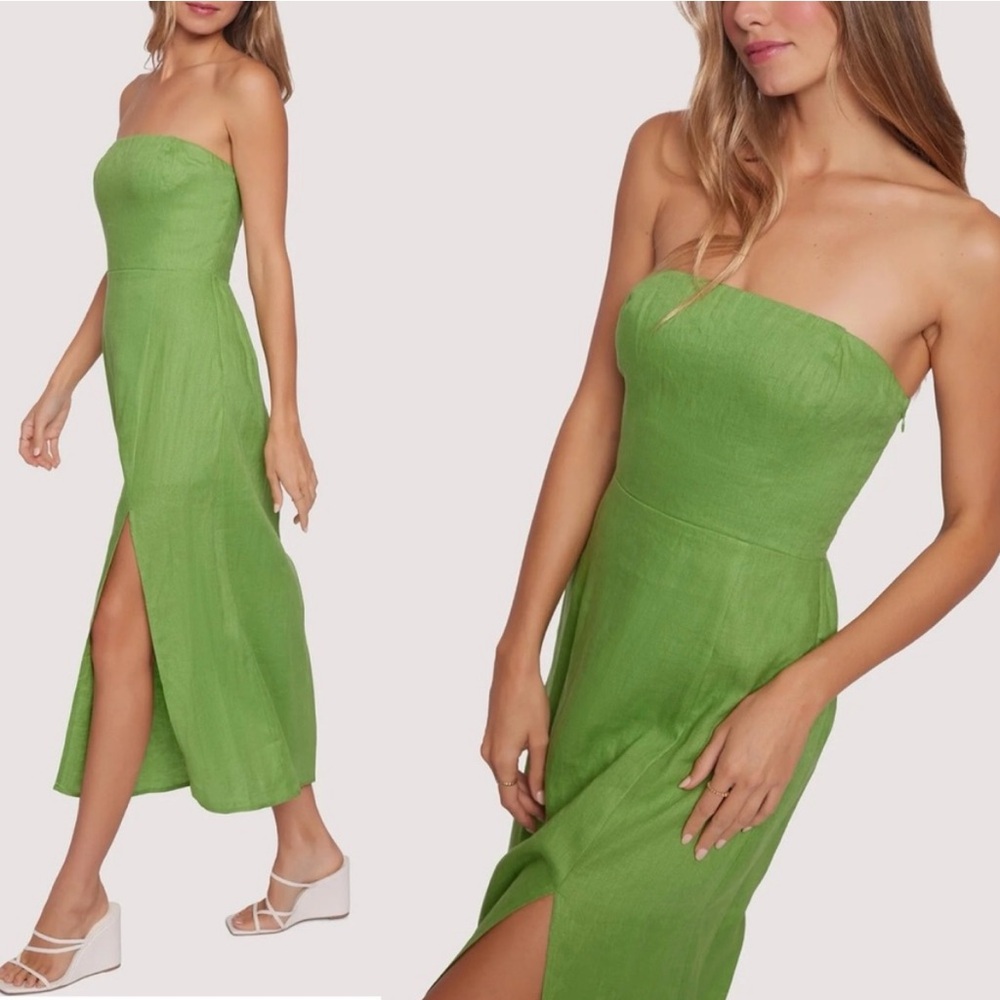 Lost + Wander Green Strapless Dress with Slit